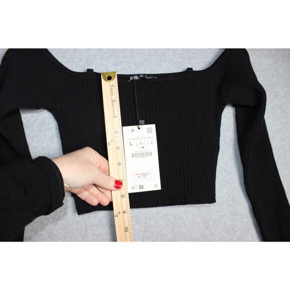 Zara New Black Off the Shoulder Crop Top Long Sleeve Size Large‎ - Picture 7 of 7